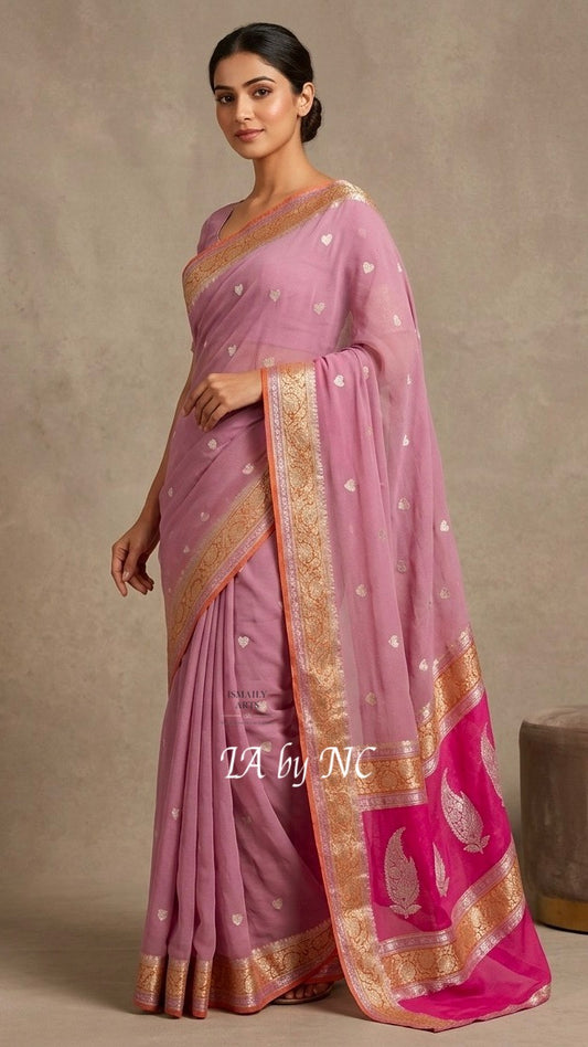 Mulberry Banarasi Pure Khaddi Georgette Kadwa Saree