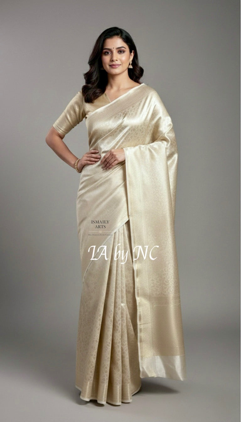 Offwhite Banarasi Pure Tissue Silk Brocade Saree