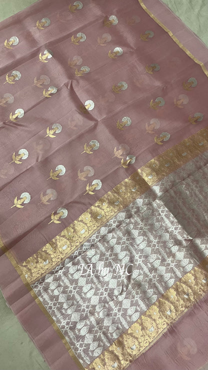 Mauve Banarasi Pure Kora Silk Kadwa Saree