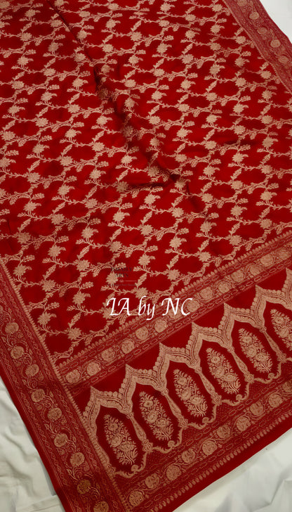 Crimson Banarasi Mashru Katan Silk Saree