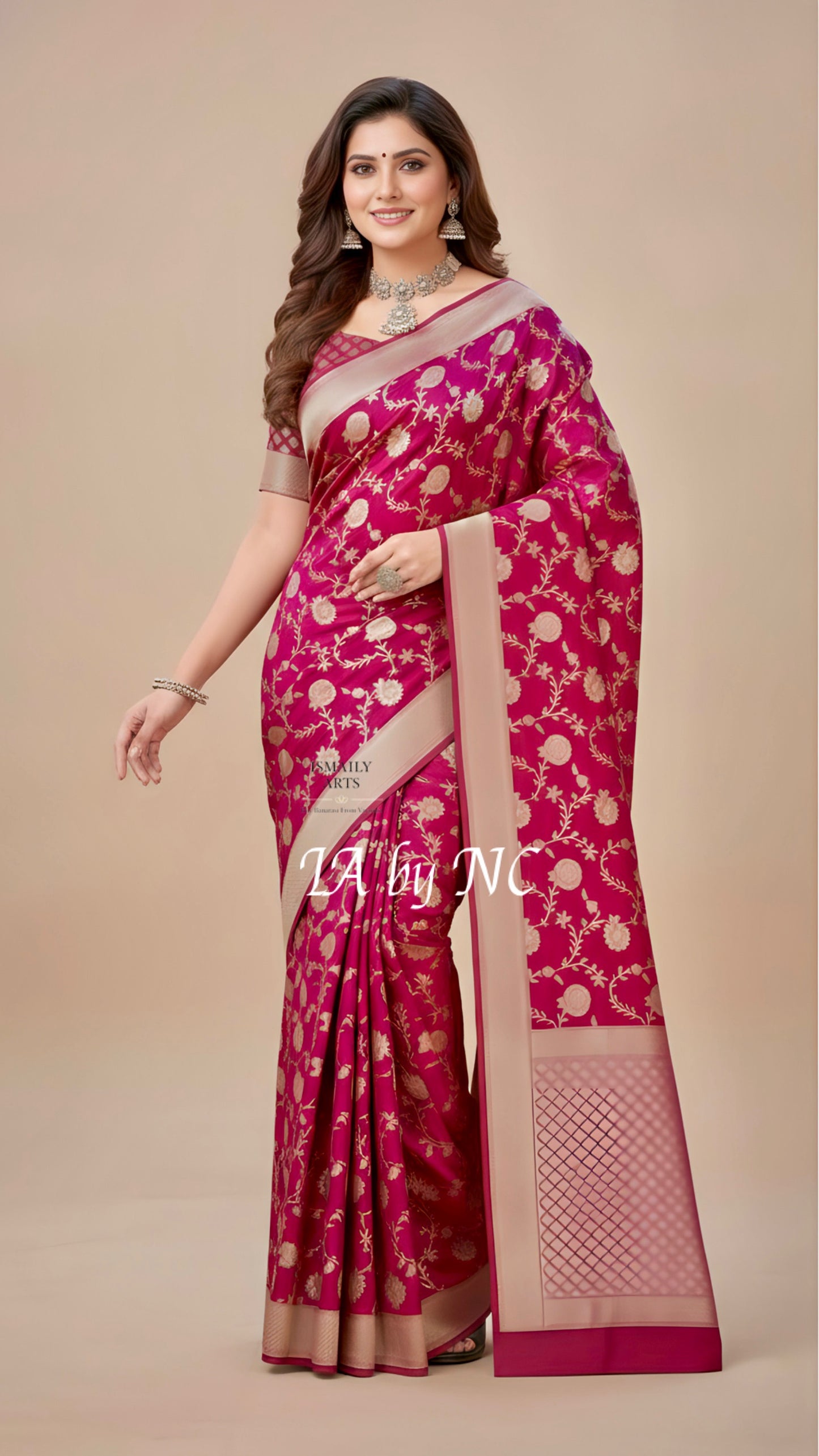 Cerise Banarasi Pure Munga Silk Saree