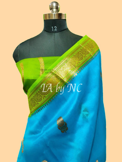 Azure Banarasi Pure Kora Organza Kadwa Saree