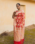 Crimson Banarasi Pure Khaddi Georgette Saree
