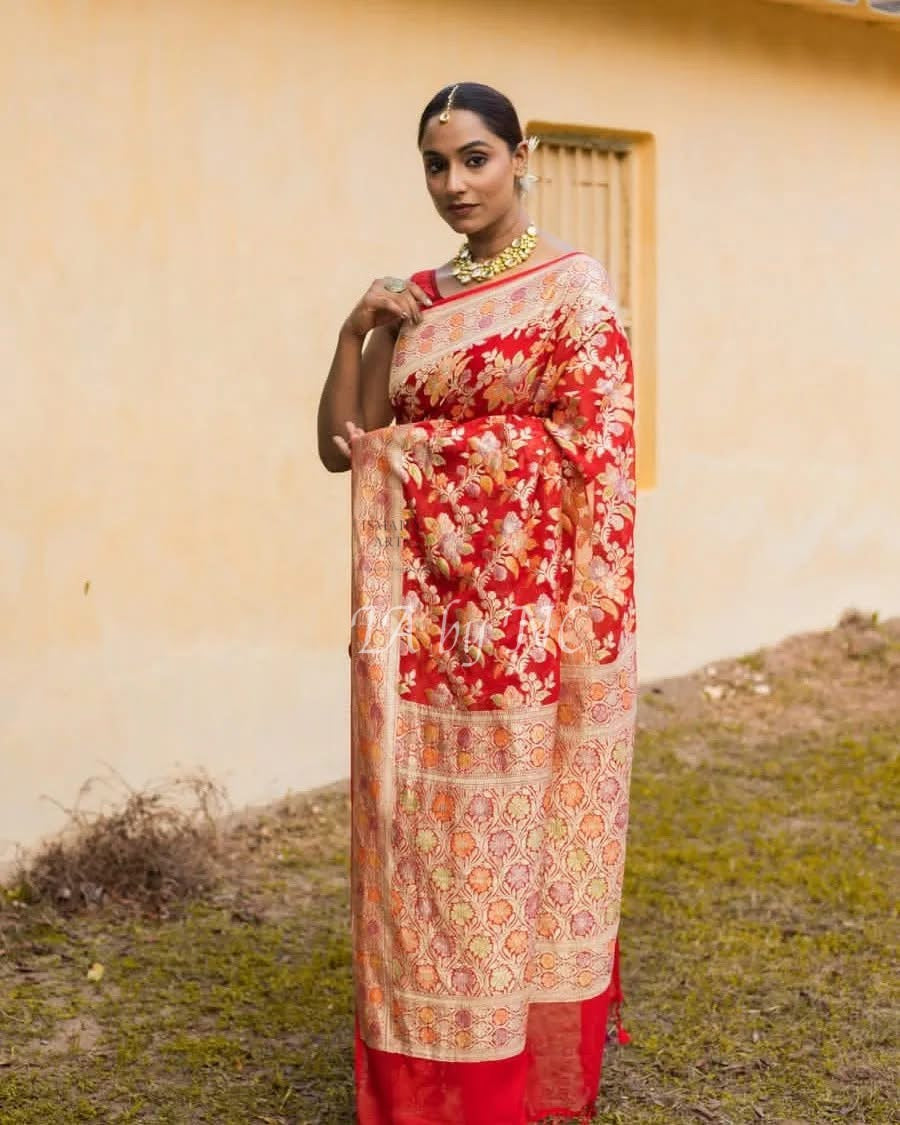 Crimson Banarasi Pure Khaddi Georgette Saree