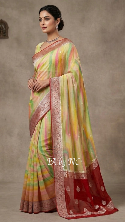 Maroon Banarasi Pure Khaddi Georgette Kadwa Saree