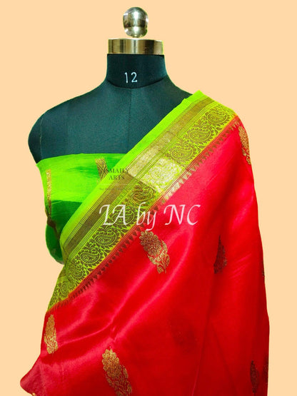 Crimson Banarasi Pure Kora Organza Kadwa Saree