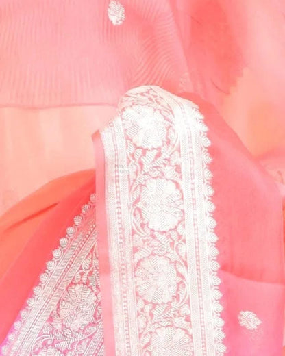 Pink Banarasi Pure Khaddi Georgette Kadwa Saree