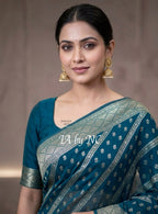 Prussian Banarasi Pure Khaddi Georgette Saree