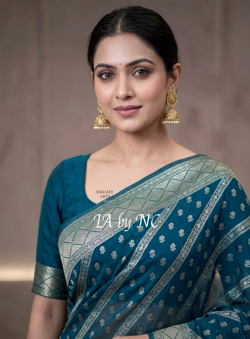 Prussian Banarasi Pure Khaddi Georgette Saree