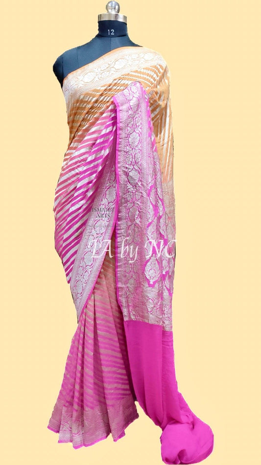 Pink Banarasi Pure Khaddi Georgette Sarees