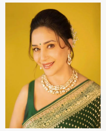 Madhuri Dixit inspired Forest Banarasi Pure Khaddi Georgette Saree