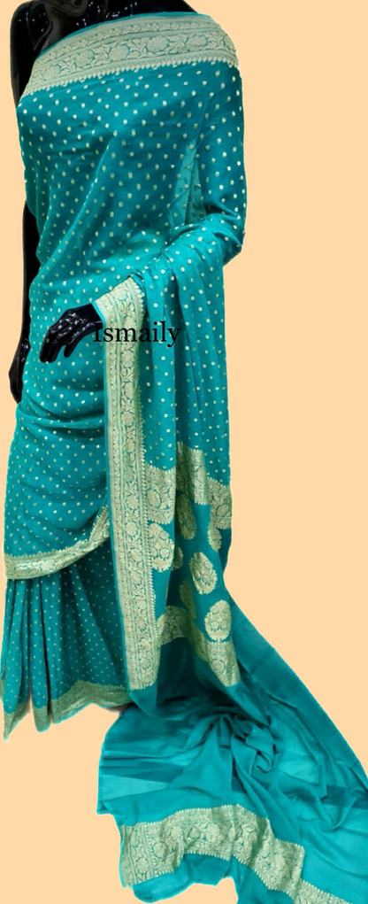 Teal Banarasi Pure Khaddi Georgette Saree