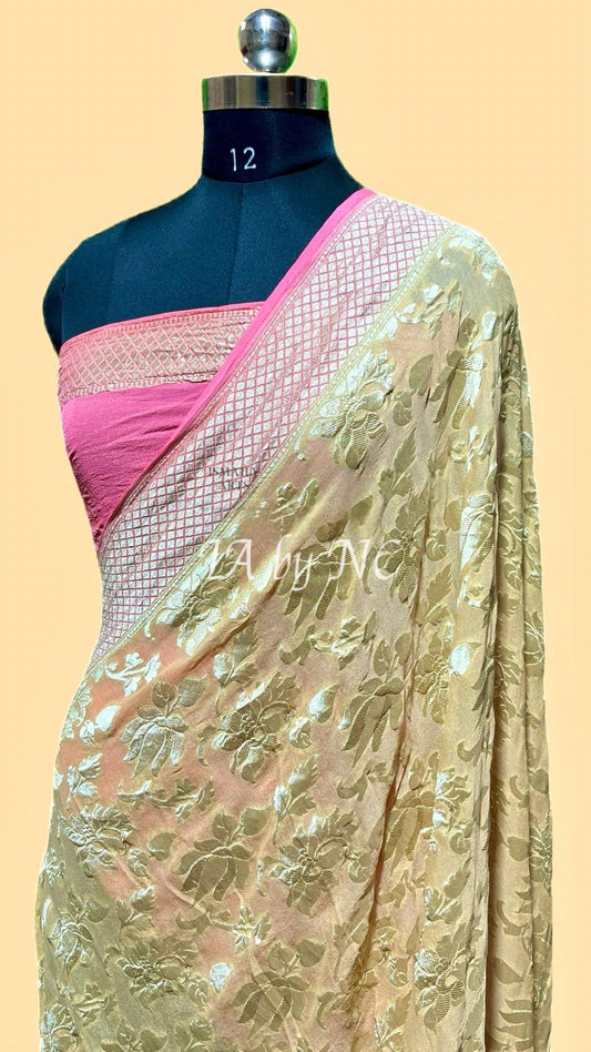 Beige Banarasi Pure Khaddi Georgette Saree