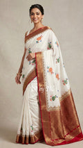 White Banarasi Pure Chiffon Georgette Saree