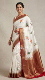 White Banarasi Pure Chiffon Georgette Saree