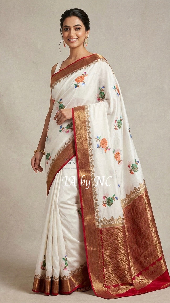 White Banarasi Pure Chiffon Georgette Saree