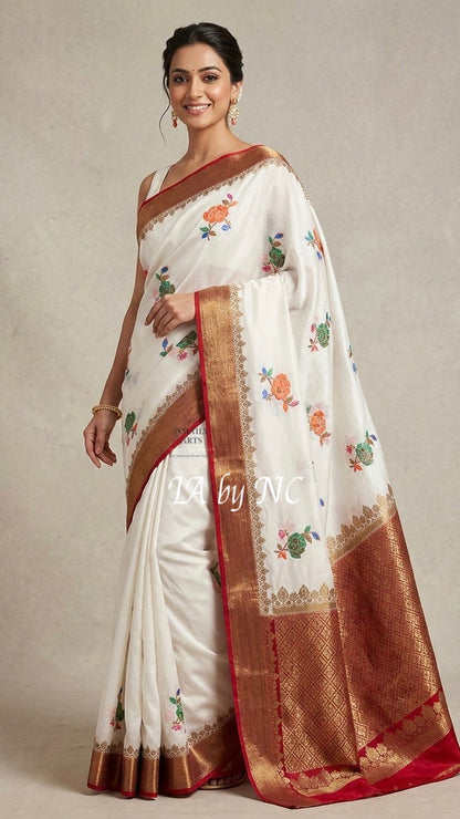 White Banarasi Pure Chiffon Georgette Saree
