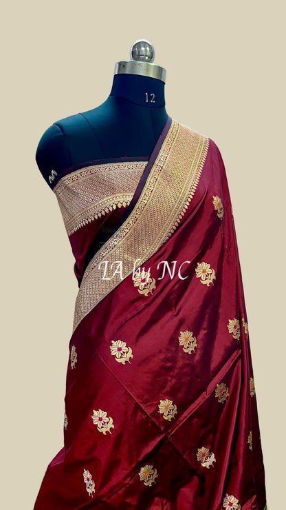 Barn Banarasi Pure Katan Silk Kadwa Meenakari Saree