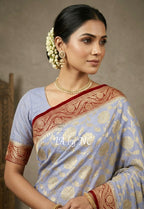 Steel Banarasi Pure Chiffon Georgette Saree