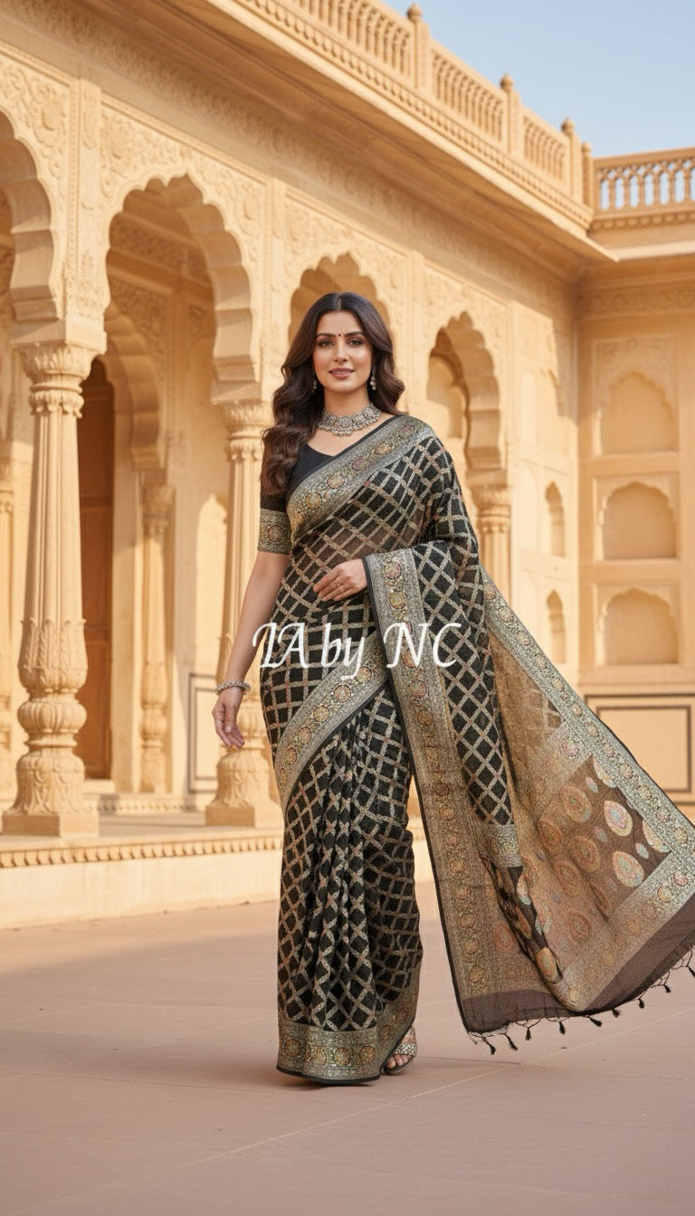 Black Banarasi Pure Khaddi Georgette Saree
