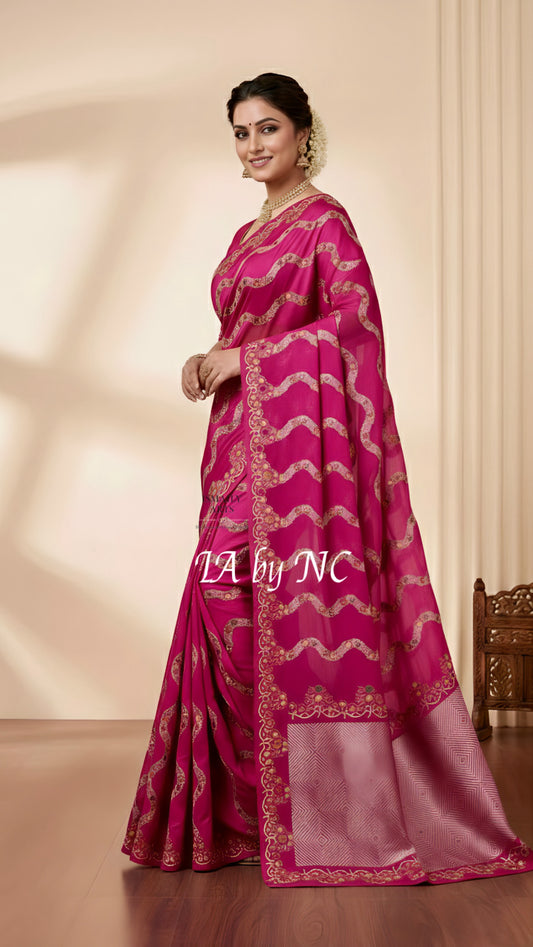 Ruby Banarasi Mashru Katan Silk Meenakari Saree