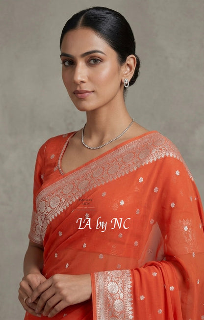 Scarlet Banarasi Pure Khaddi Georgette Kadwa Saree