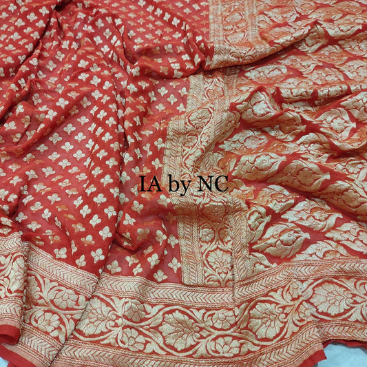 Rust Banarasi Pure Khaddi Georgette Saree