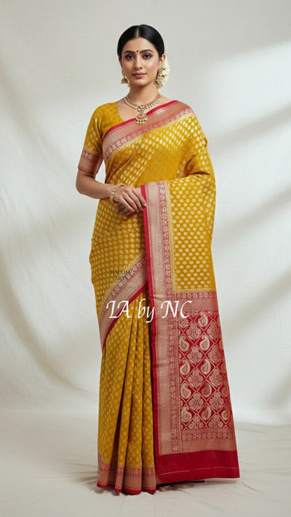 Goldenrod Banarasi Pure Khaddi Georgette Saree