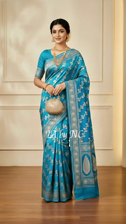 Turquoise Banarasi Mashru Katan Silk Saree
