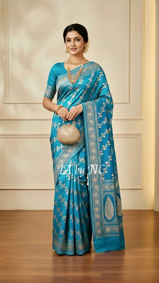 Turquoise Banarasi Mashru Katan Silk Saree