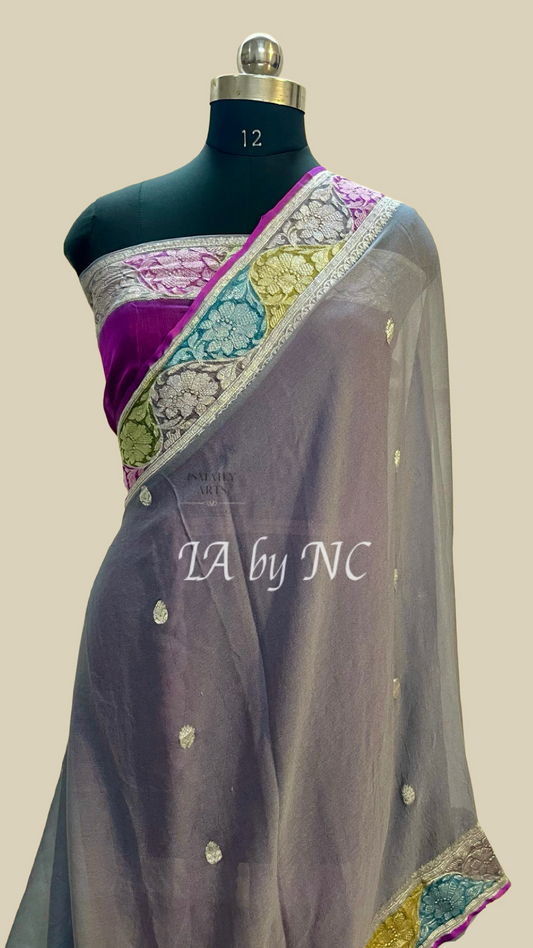 Iron Banarasi Pure Khaddi Georgette Kadwa Saree