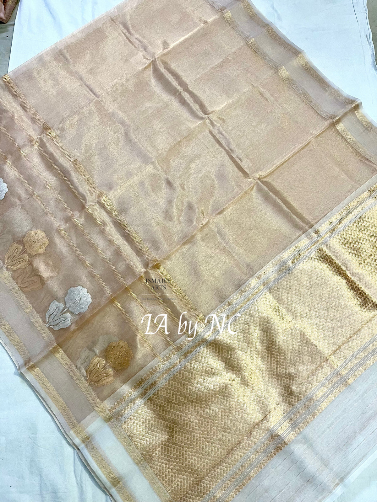 Beige Banarasi Pure Tissue Silk Sona Rupa Kadwa Saree