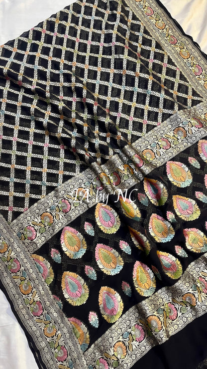 Black Banarasi Pure Khaddi Georgette Saree