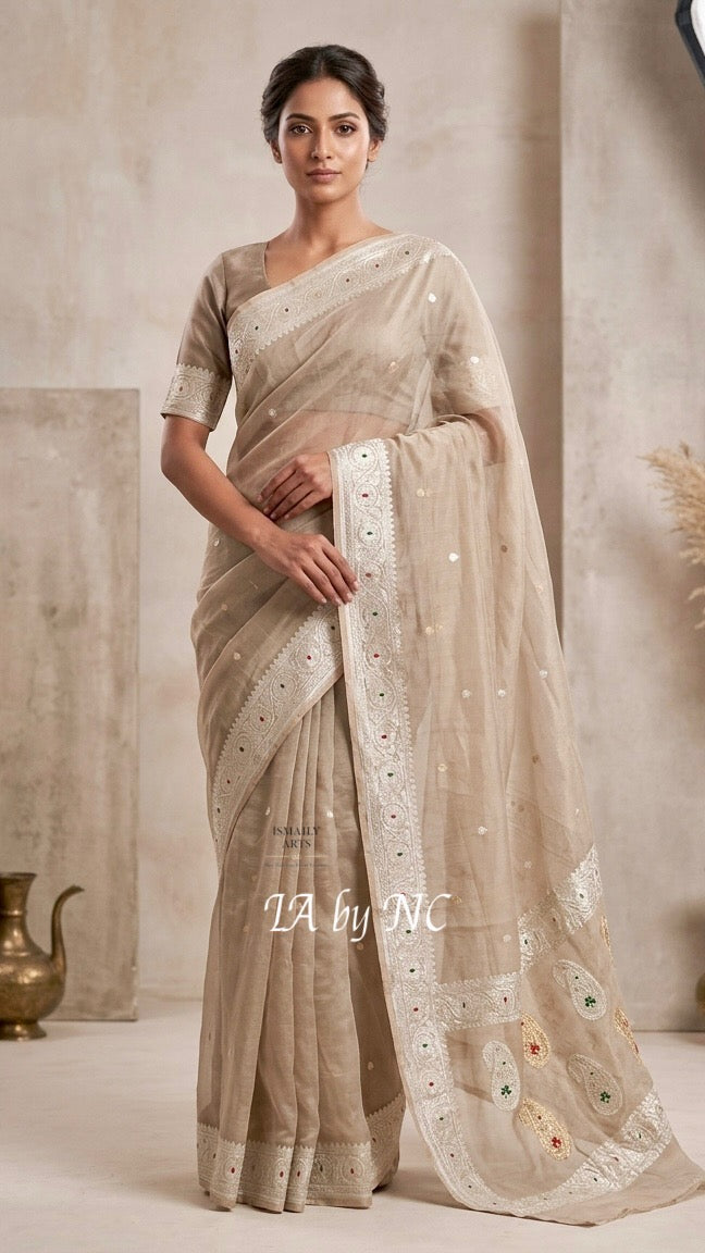 Natural Banarasi Pure Khaddi Tissue Georgette Kadwa Saree
