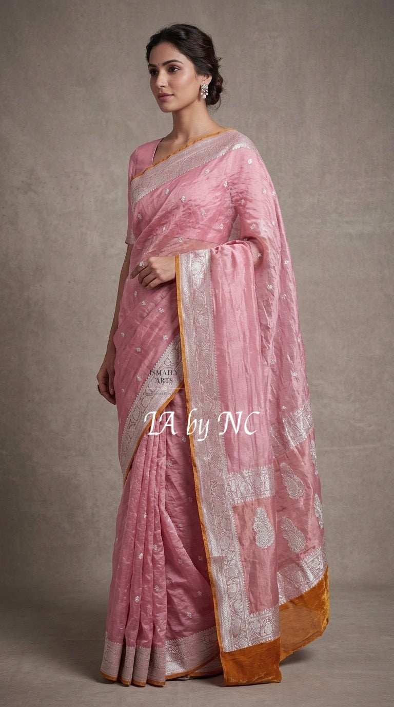 French Banarasi Pure Khaddi Tissue Georgette Kadwa Saree