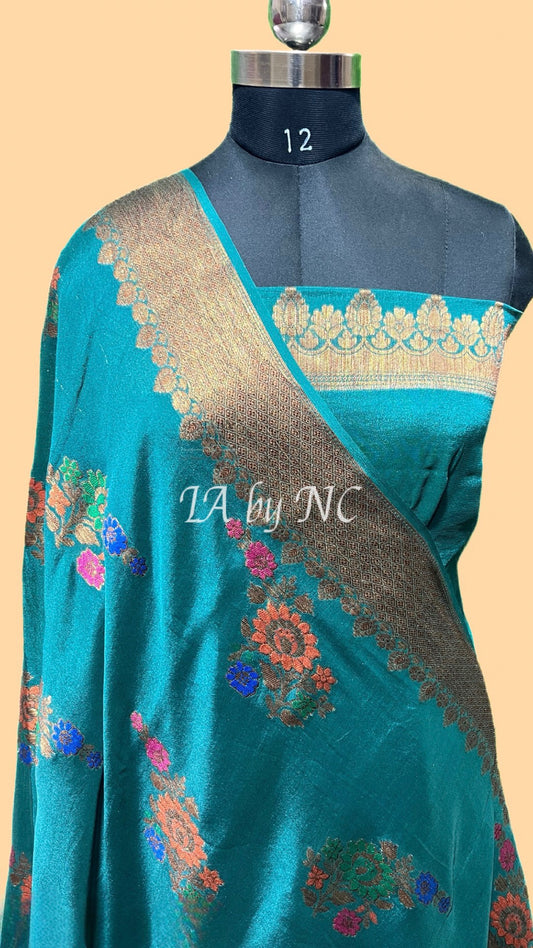 Teal Green Banarasi Pure Crepe Georgette Saree