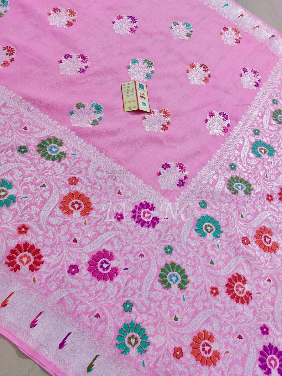 Banarasi Pure Khaddi Tussar Georgette Paithani Saree