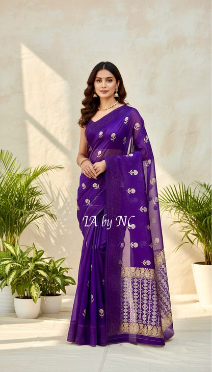 Grape Banarasi Pure Kora Silk Saree