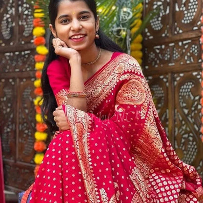 Crimson Banarasi Pure Khaddi Georgette Crepe Saree