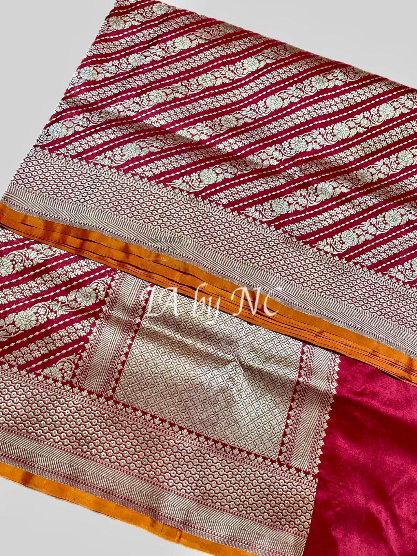 Carmine Banarasi Pure Katan Silk Brocade Pattu Saree