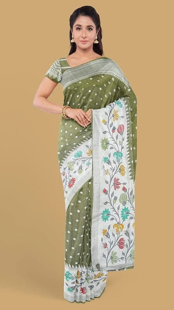 Moss Banarasi Pure Khaddi Tussar Georgette Paithani Saree