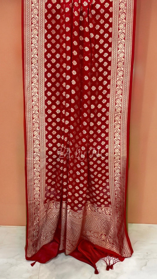 Carmine Banarasi Pure Khaddi Georgette Dupatta