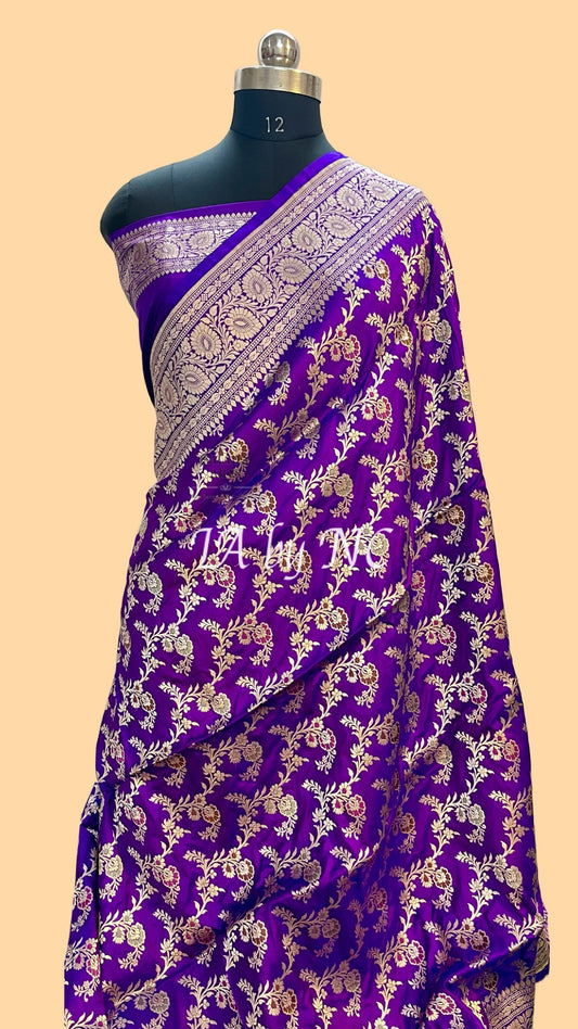 Grape Banarasi Pure Katan Silk Meenakari Pattu Saree