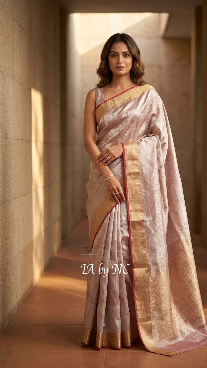 Carmine Banarasi Pure Tissue Silk Brocade Saree
