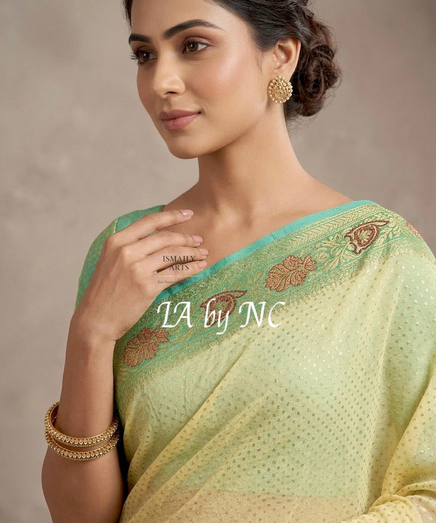 Cream Banarasi Pure Khaddi Georgette Saree