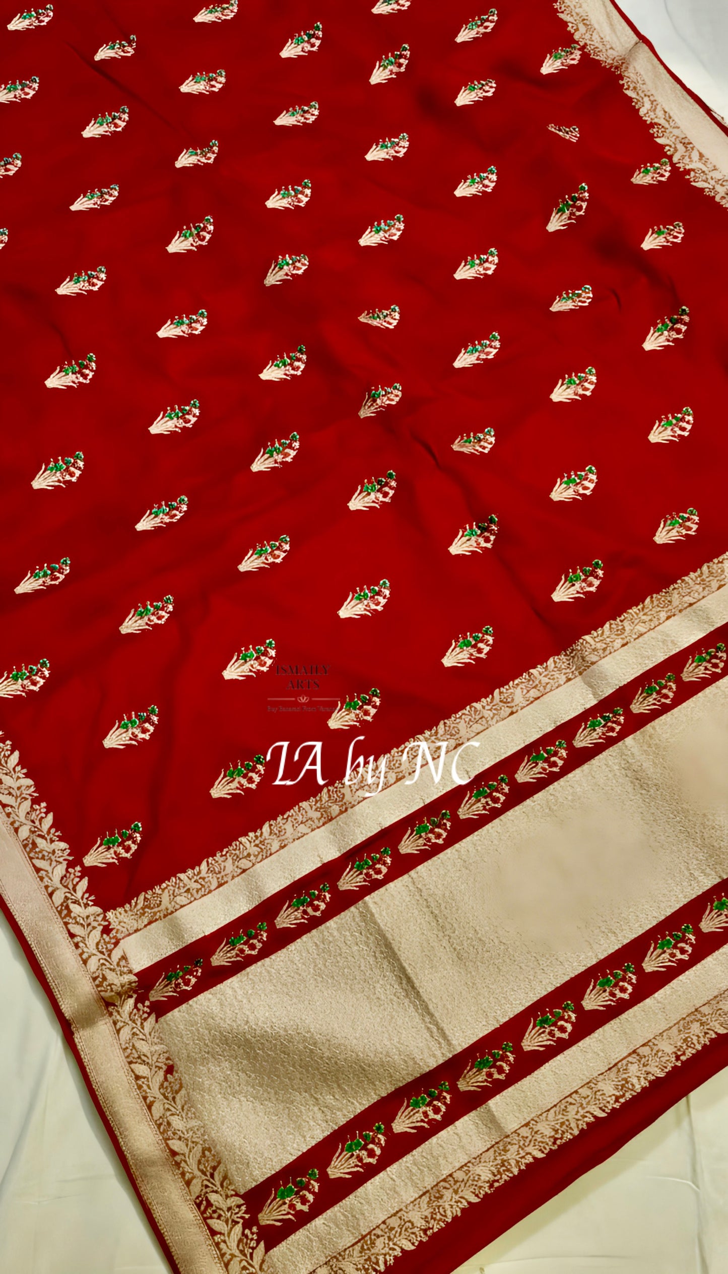 Crimson Banarasi Mashru Katan Silk Meenakari Saree