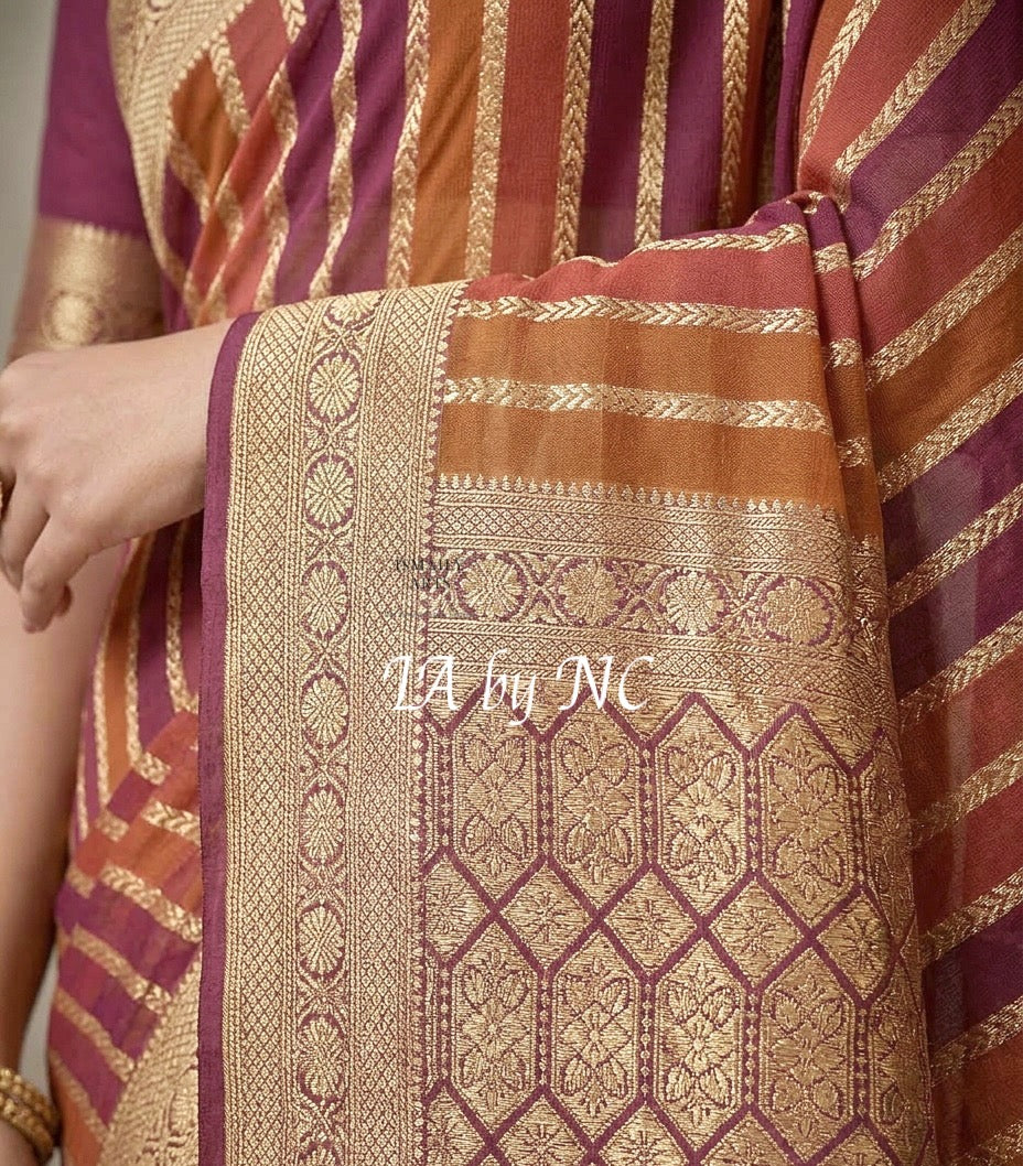 Wine Banarasi Pure Khaddi Georgette Saree