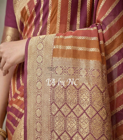 Wine Banarasi Pure Khaddi Georgette Saree