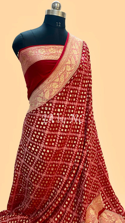 Crimson Banarasi Pure Khaddi Georgette Saree