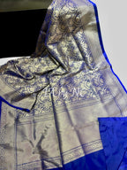 Navy Banarasi Pure Katan Silk Brocade Pattu Saree